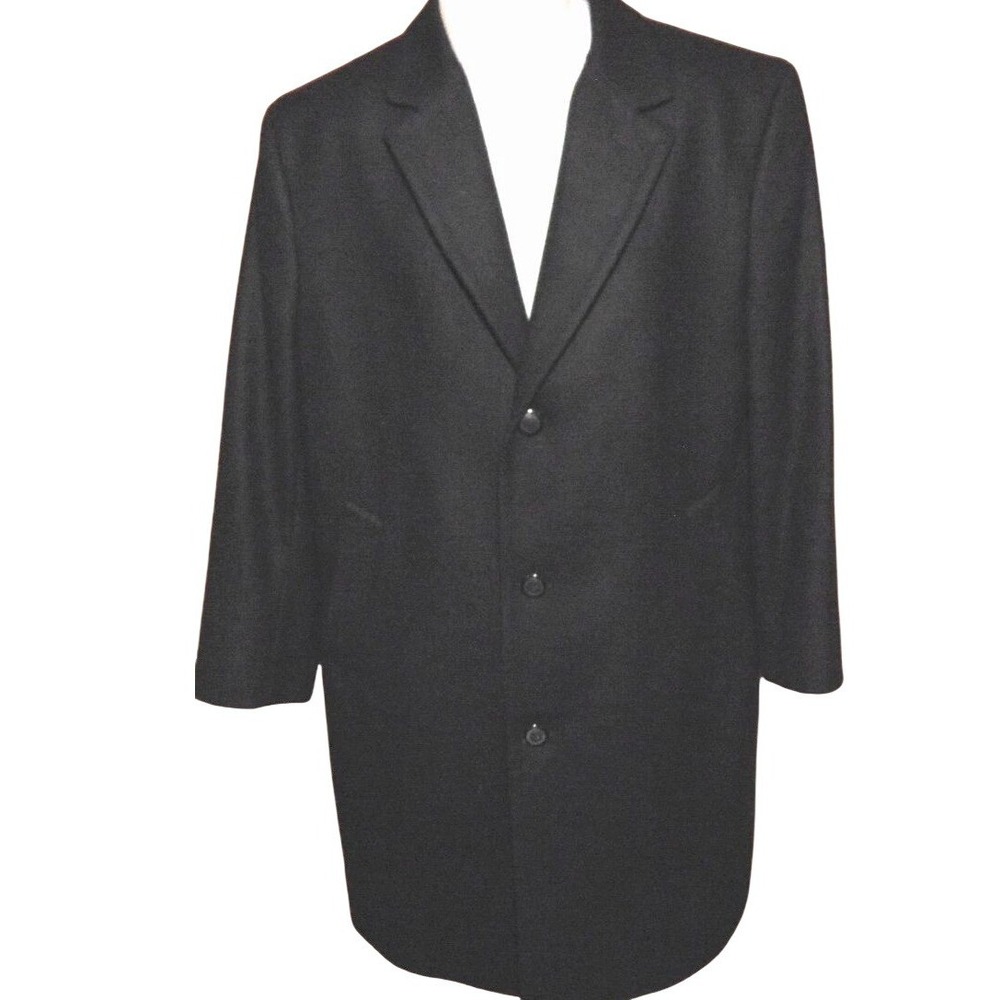 London Fog Mens Black‎ Wool Blend Overcoat Classic Button Front Size 46R